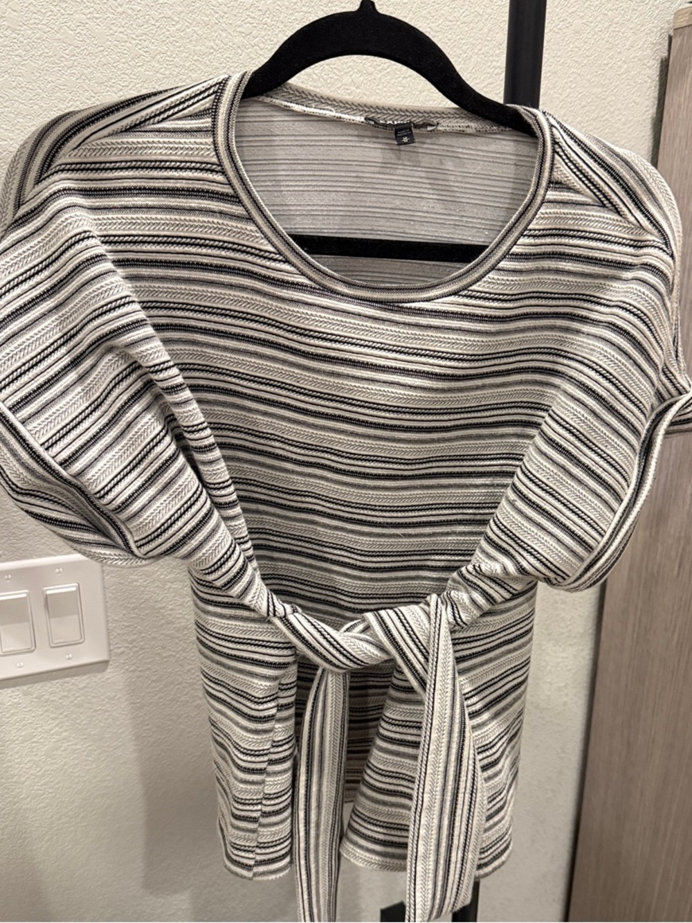 Express Black & White Striped Short-Sleeve Tie-Front Top